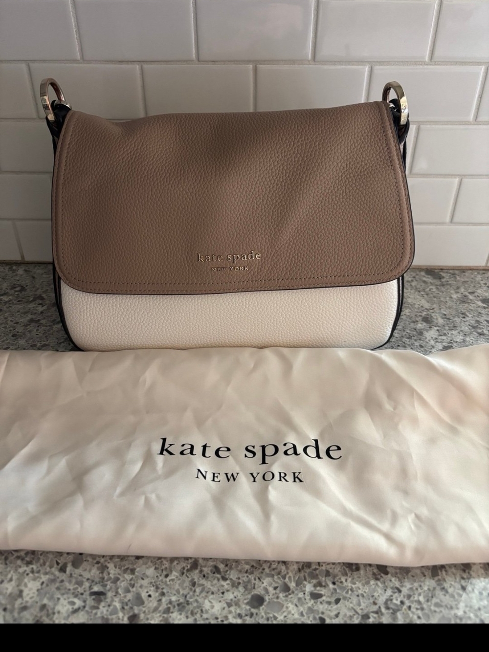 Kate Spade Two-Tone Taupe and Cream Leather Shoulderbag